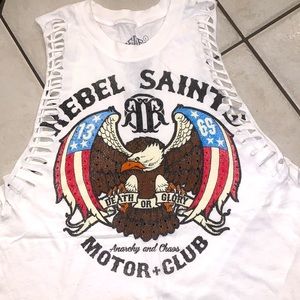 Rebel Saints motorcycle club tank T-shirt white large like new condition